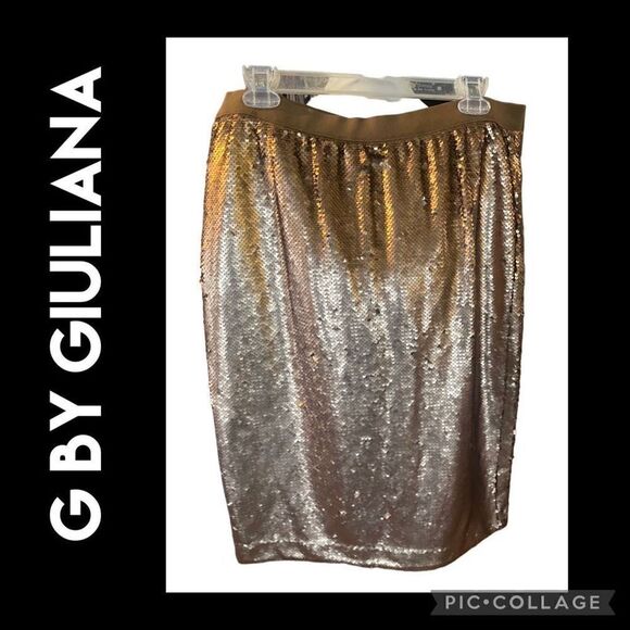 G By Giuliana Gold Sequined Midi Skirt Size Large-NWOT - Picture 1 of 14